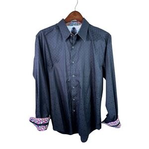 Robert Graham‎ Flip Cuff Long sleeve Button down Shirt Mens Large Black